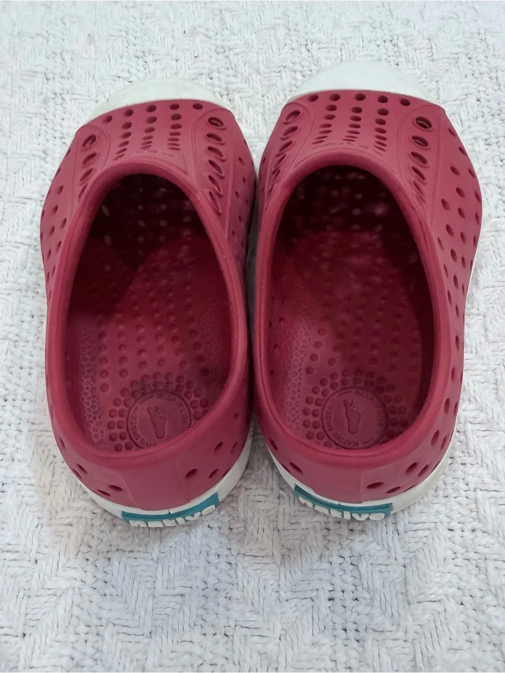 Native Kids Water Shoes in Burgundy with White Toe Caps